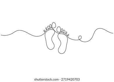 Dibujo lineal continuo minimalista de huellas humanas sobre fondo blanco