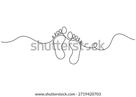 Minimalist continuous line drawing of human footprints on white background