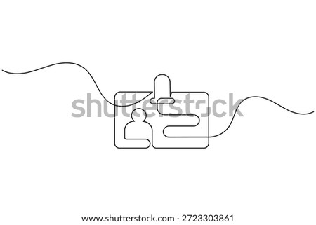 Minimalist continuous line drawing of an id badge and identification card