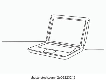 Minimalist continuous line drawing of a laptop on a white background

