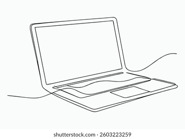Minimalist continuous line drawing of a laptop on a white background

