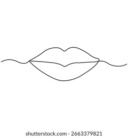 Dibujo de línea continua minimalista de labios, que simboliza la belleza, la sensualidad, la comunicación y el amor, sobre un fondo blanco limpio para el uso del mercado de valores micro.