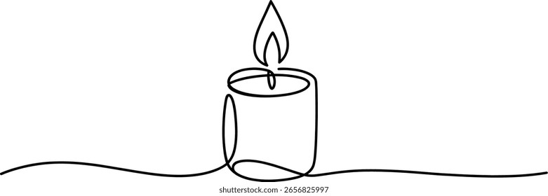 A minimalist continuous line drawing of a lit candle on a white background, conveying simplicity and elegance.
