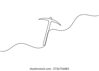 Desenho de linha contínua minimalista de uma ferramenta de picareta de mineração em branco