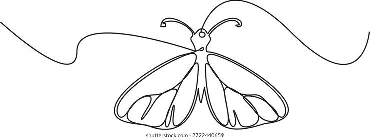 Dibujo de línea continua minimalista de una polilla o mariposa con delicados detalles de ala