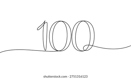 Minimalist continuous line drawing of number 100, elegant single line art design symbolizing milestone, achievement, centennial celebration, or anniversary
