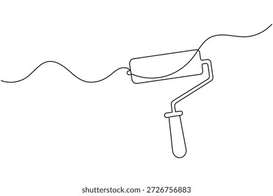 Dibujo de línea continuo minimalista de un rodillo de pintura para la renovación del hogar