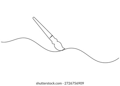 Desenho de linha contínua minimalista de um pincel criando uma onda