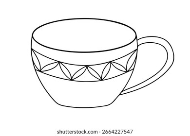 Minimalist continuous line drawing a patterned coffee cup drink beverage
