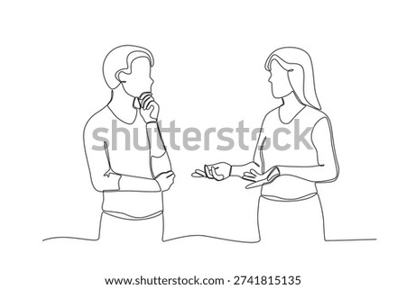 Minimalist Continuous Line Drawing People in Conversation Illustration Art