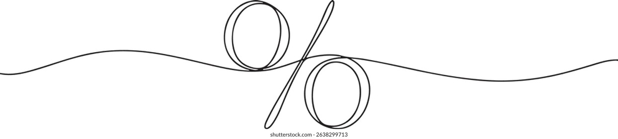 Minimalist continuous line drawing of a percentage symbol (%) with smooth curves and varying line thickness on white background

