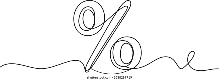 Minimalist continuous line drawing of a percentage symbol (%) with smooth curves and varying line thickness on white background

