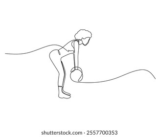 Minimalist continuous line drawing of a person performing a deadlift exercise with a barbell, showcasing fitness, strength, and workout routine in a simple, elegant style.