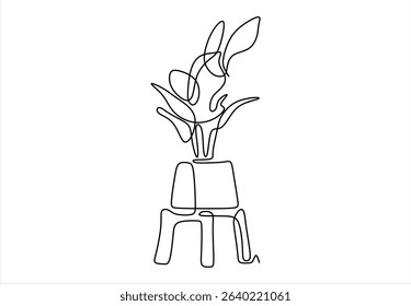 Minimalist Continuous Line Drawing of a Plant in a Pot. Continuous Line. line icon-continuous line drawing. Editable stroke.

