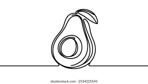 Minimalist continuous line drawing representing an avocado on a white background. Vector illustration.