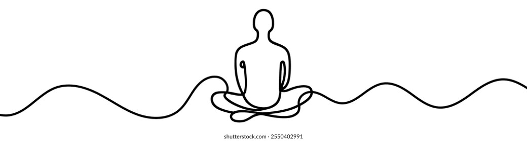 Minimalist continuous line drawing representing meditation and mindfulness, promoting inner peace and self awareness