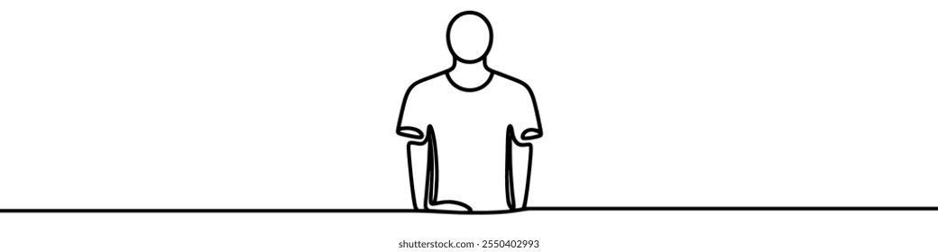 Minimalist continuous line drawing representing upper body of person