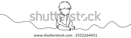 Minimalist continuous line drawing representing a baby sitting and playing. Ideal for childcare, parenting, and early childhood development themes