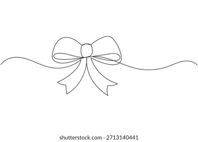Minimalist continuous line drawing of a ribbon bow for gift decoration and design illustration
