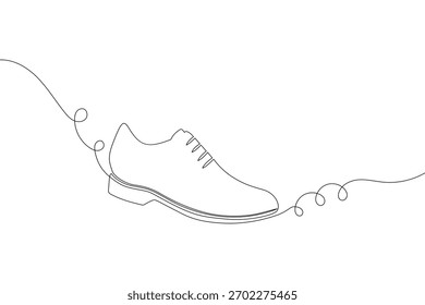  Minimalist continuous line drawing of a running shoe on white background