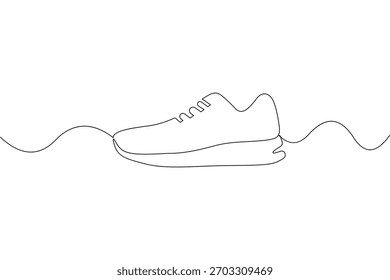  Minimalist continuous line drawing of a running shoe on white background