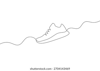 Minimalist continuous line drawing of a running shoe on white background