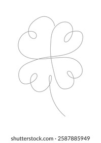 Minimalist continuous line drawing of a Saint Patrick s Day clover leaf. Simple and elegant shamrock outline, s