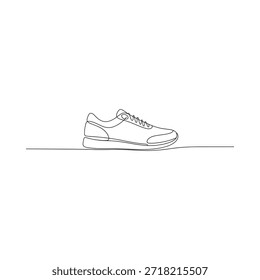 Eine minimalistische durchgehende Linienzeichnung eines einzelnen Athletikschuh-Seitenprofils
