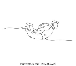 Minimalist continuous line drawing of a skydiver mid-freefall with a parachute, capturing the thrill and motion of skydiving with simplicity