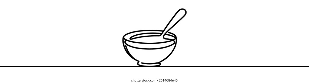 Minimalist continuous line drawing of a steaming bowl of soup, perfect for representing a warm meal. Vector illustration.