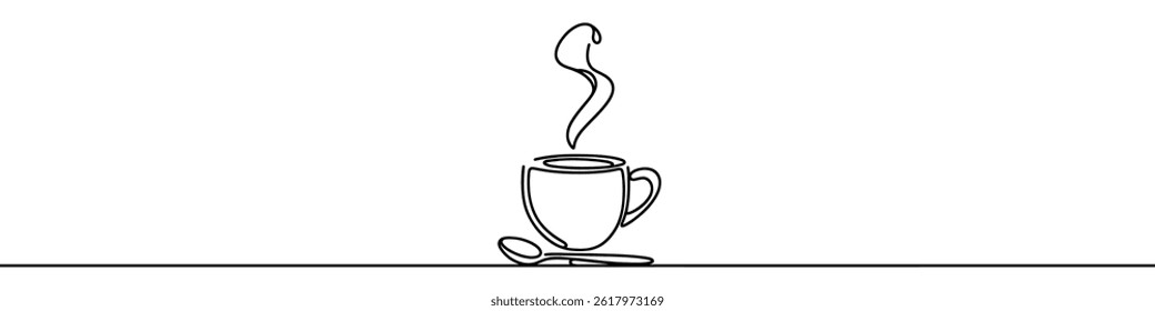 Minimalist continuous line drawing of a steaming bowl of soup, perfect for representing a warm meal. Vector illustration.