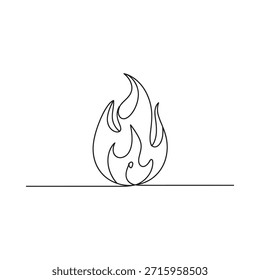 Minimalistische durchgehende Linienzeichnung einer stilisierten Flamme auf weißem Hintergrund
