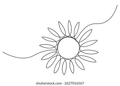 Minimalist continuous line drawing of a summer sun contour Vector illustration
