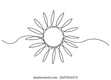 Minimalist continuous line drawing of a summer sun contour Vector illustration
