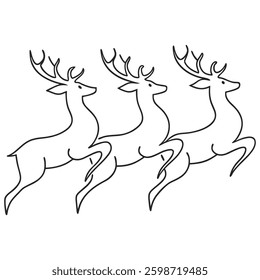 Minimalist Continuous Line Drawing of Three Running Deer Elegant Wildlife Art