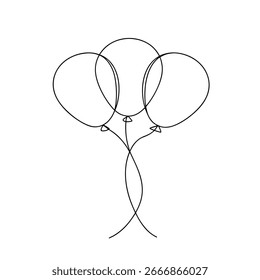 Linha contínua minimalista desenhando três balões interconectados Celebração de linha única