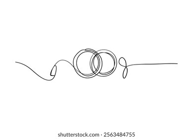 Minimalist continuous line drawing of two wedding rings - Abstract Vector Design