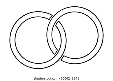 Minimalist continuous line drawing two interlocking rings abstract circle