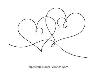 Linha contínua minimalista desenhando dois corações entrelaçados amor romance