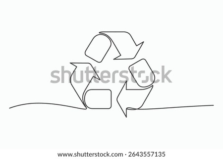 A minimalist continuous line drawing of the universal recycling symbol. Simple, clean design ideal for eco-friendly projects, websites, or presentations.