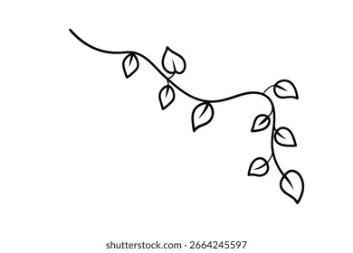 Minimalistische durchgehende Linie, die eine Weinrebe mit Blättern zeichnet