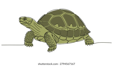 Minimalist continuous line drawing of a walking tortoise with tortoise wildlife creature minimalist artistic creative wilderness reptilian terrestrial endangered conservation movement