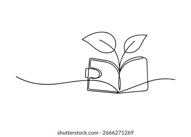 Minimalist continuous line drawing a wallet with a plant growing from it abstract