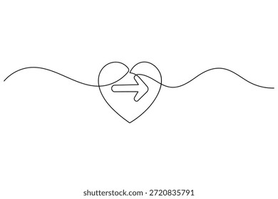 Minimalista línea continua corazón con Ilustración vectorial de flecha