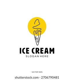  Logotipo de cono de helado de línea continua minimalista