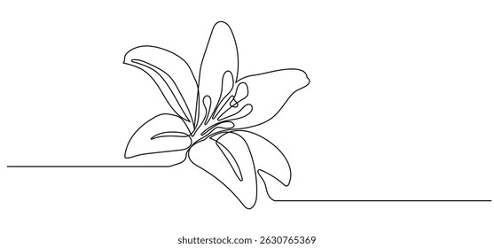 Minimalist continuous line illustration of a lily flower, perfect for elegant designs, botanical art, and modern tattoos.