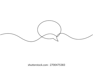 Minimalist continuous line speech bubble icon on white background.
