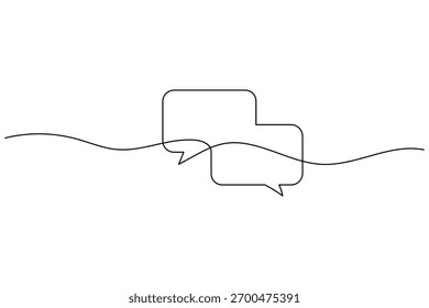 Minimalist continuous line speech bubble icon on white background.
