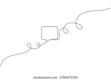 Minimalist continuous line speech bubble icon on white background.
