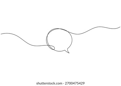 Minimalist continuous line speech bubble icon on white background.

